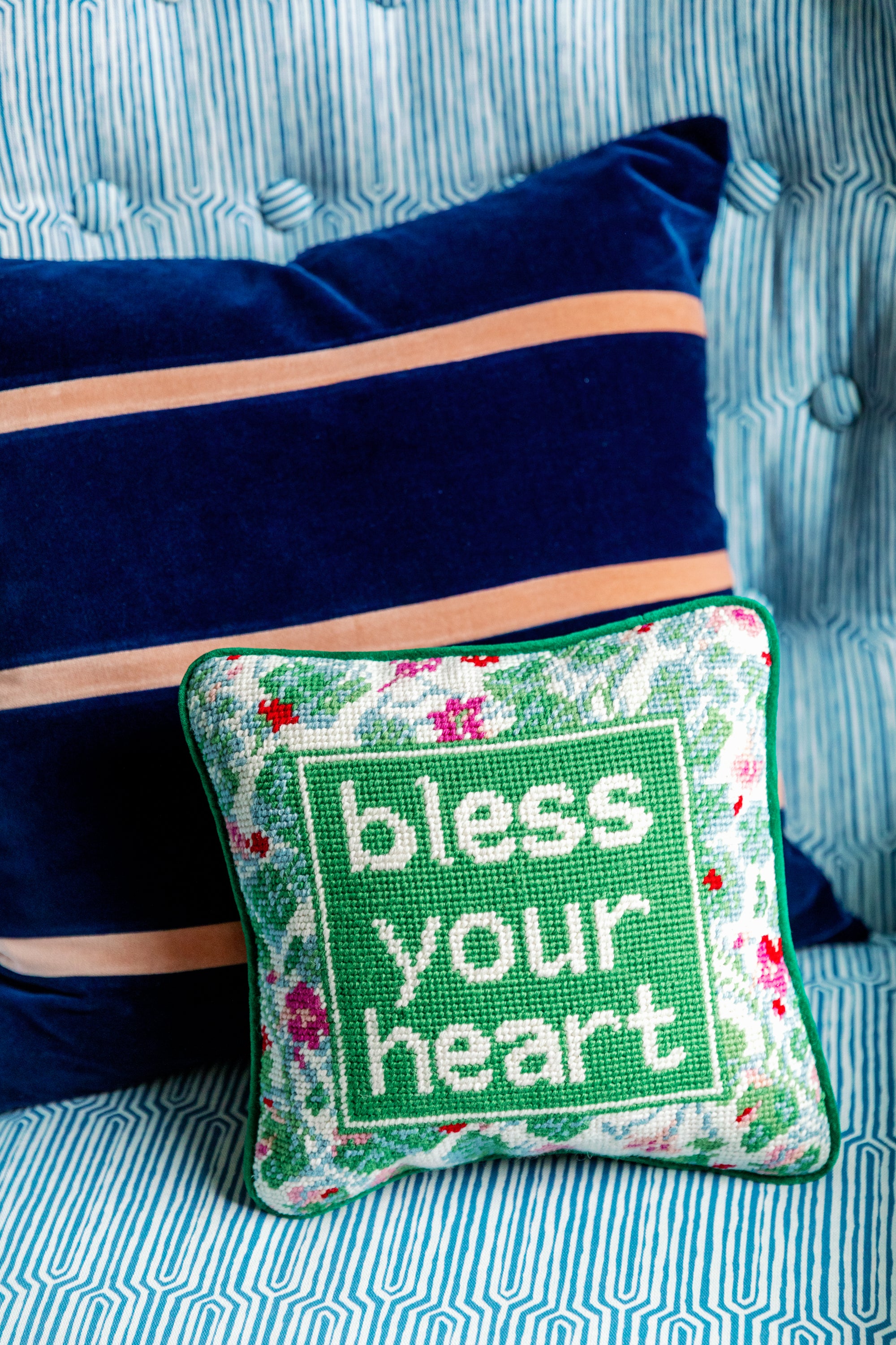 Furbish Studio - Bless Your Heart Needlepoint Pillow