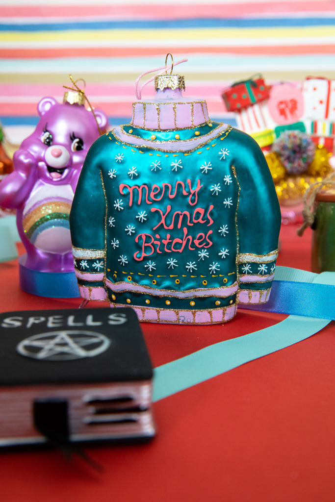 Merry Xmas Bitches Ornament - Teal - Furbish Studio