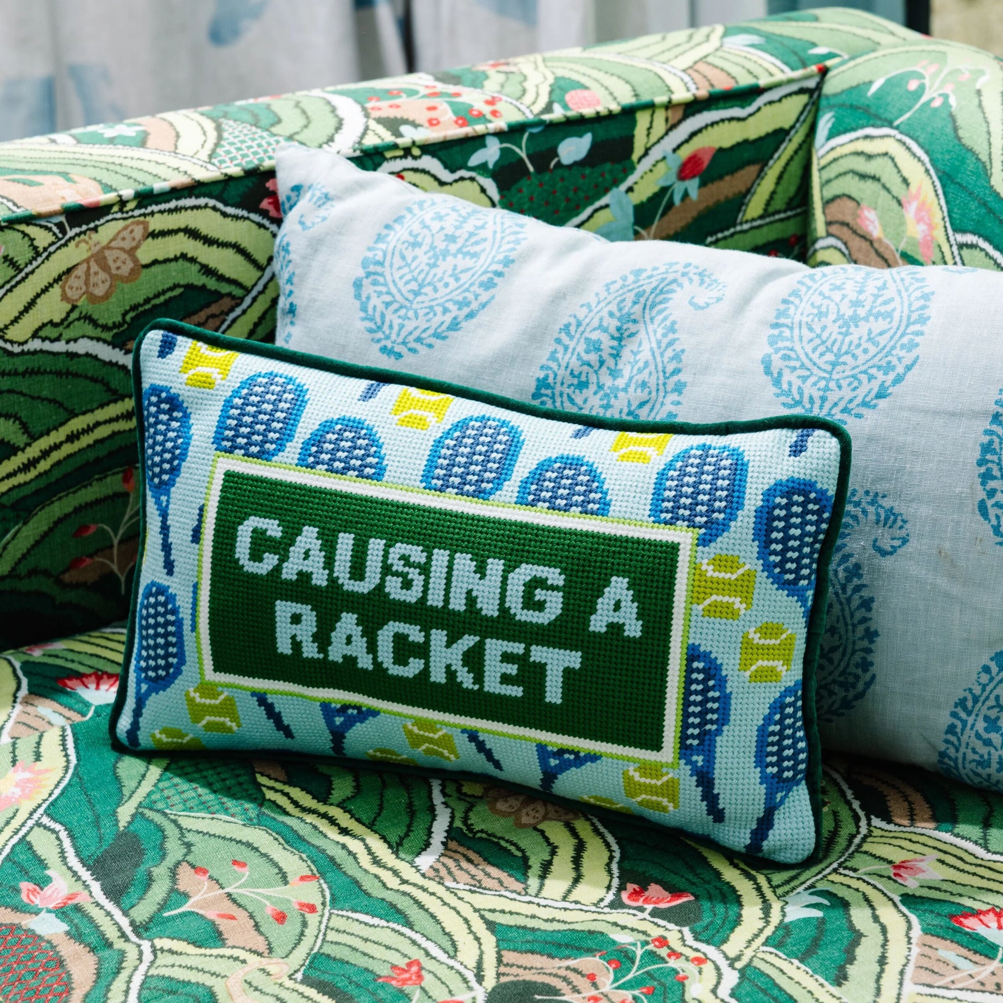 Causing Racket Needlepoint Pillow