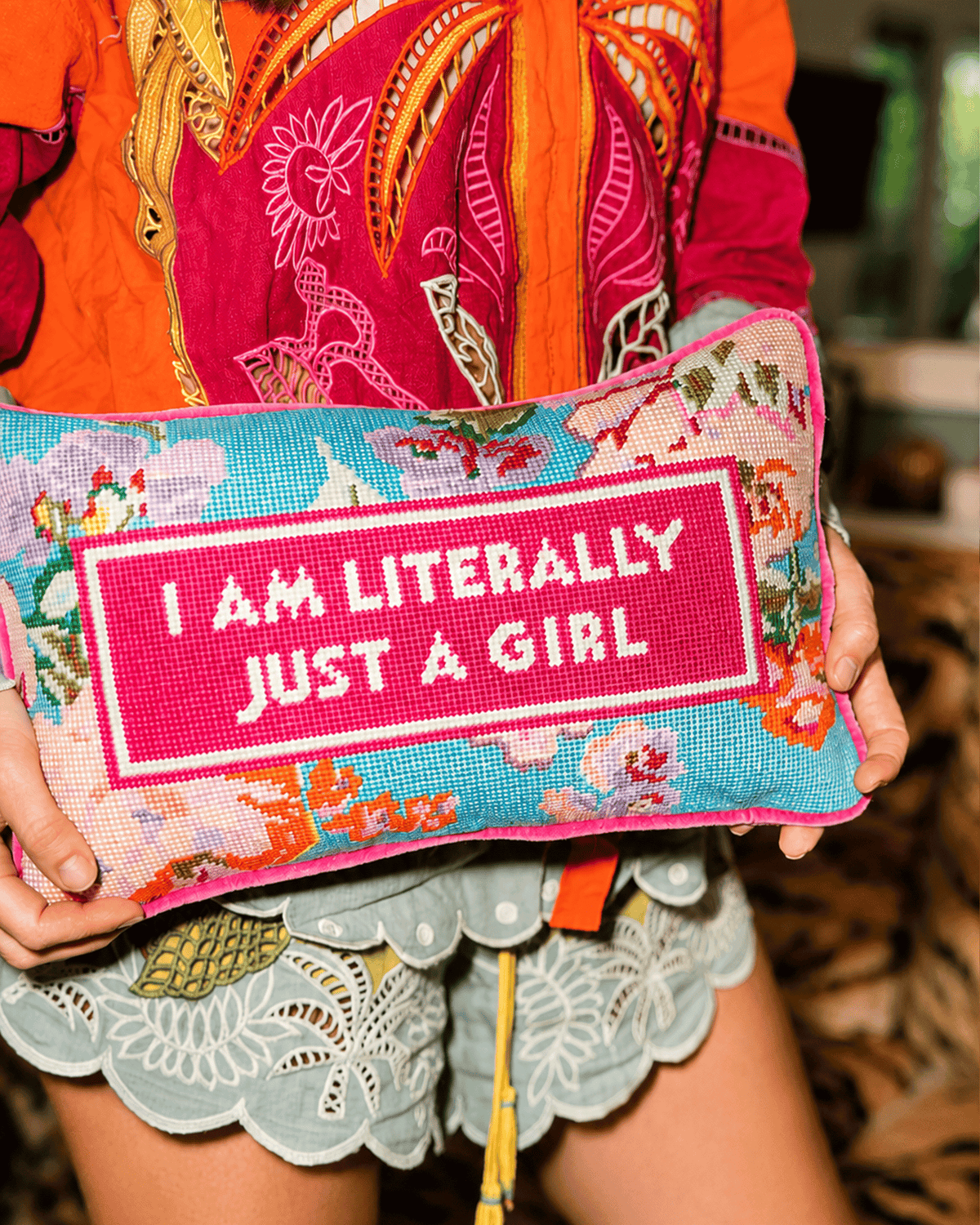 Just A Girl Needlepoint Pillow - Furbish Studio