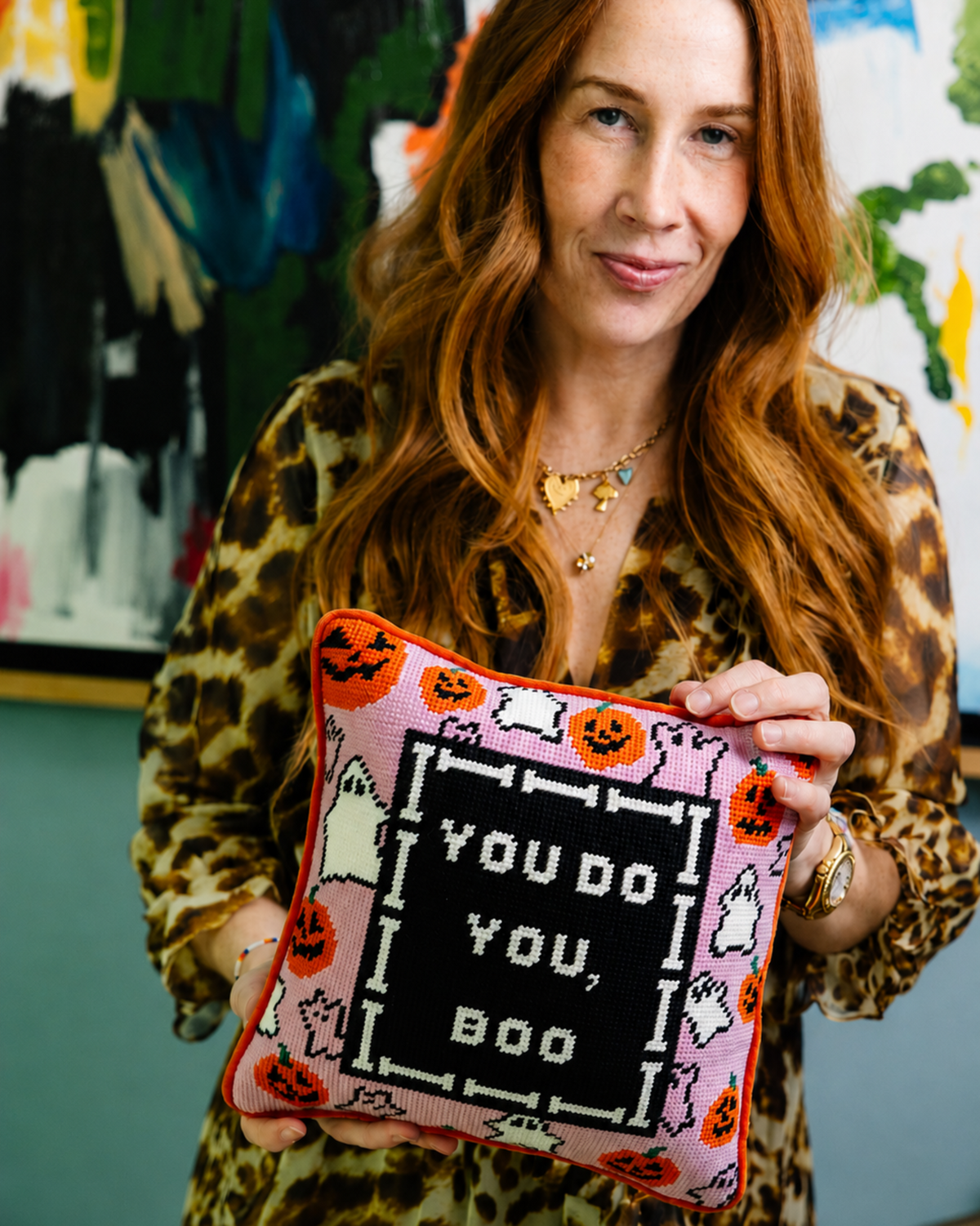 Boo Needlepoint Pillow - Furbish Studio