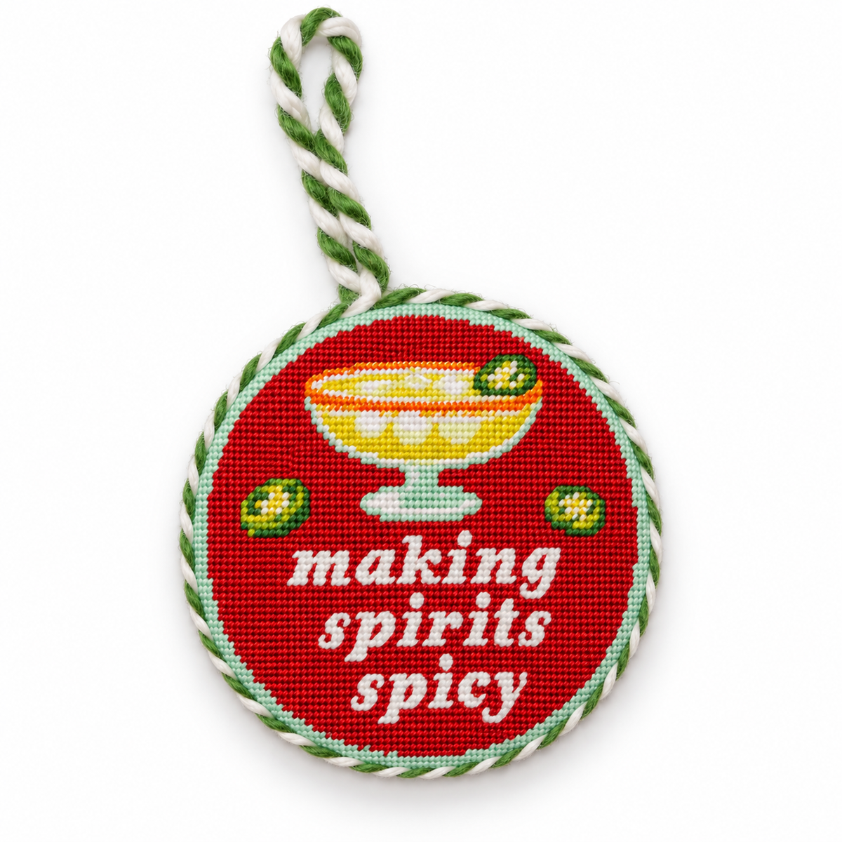 Needlepoint Ornament - Making Spirits Spicy - Furbish Studio