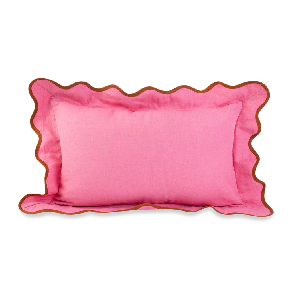 Darcy Linen Lumbar Pillow - Light Pink + Rust - Furbish Studio