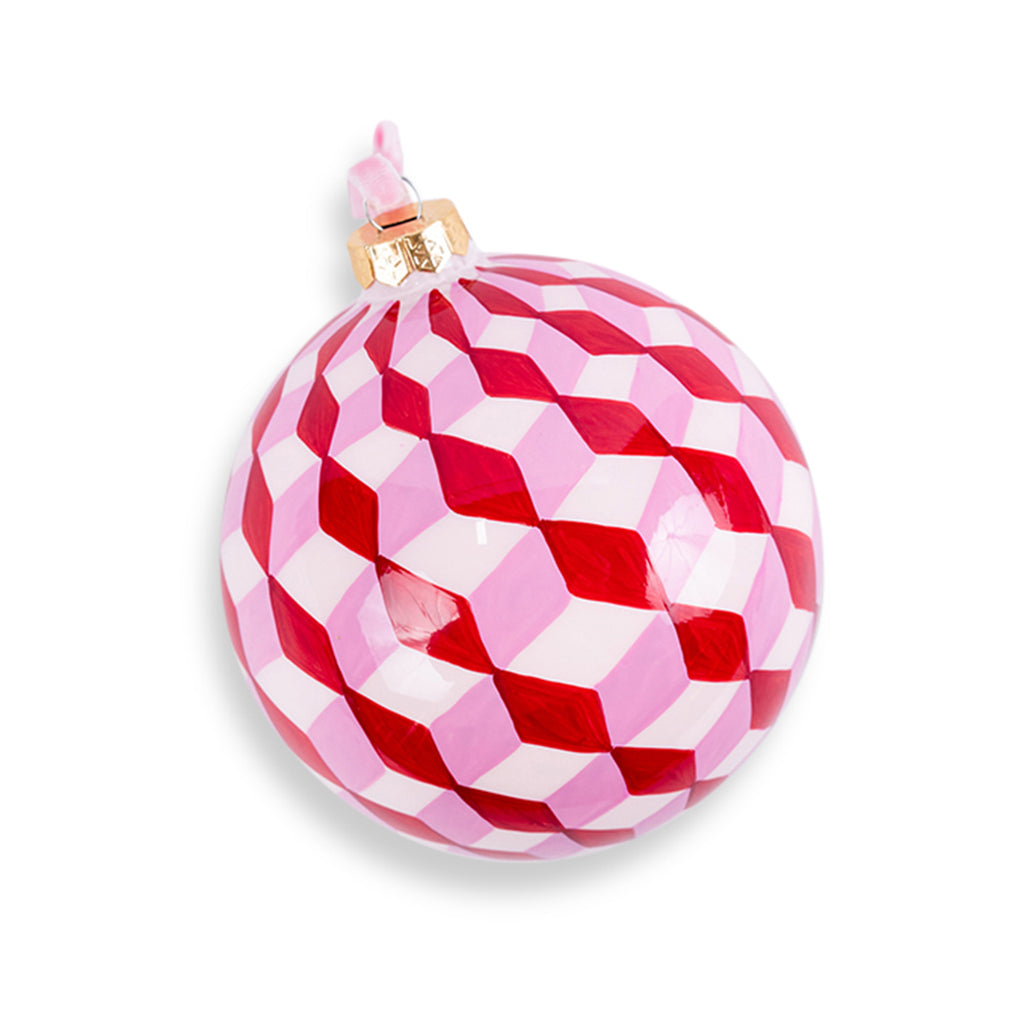 Checkered Bauble Ornament - Pink - Furbish Studio