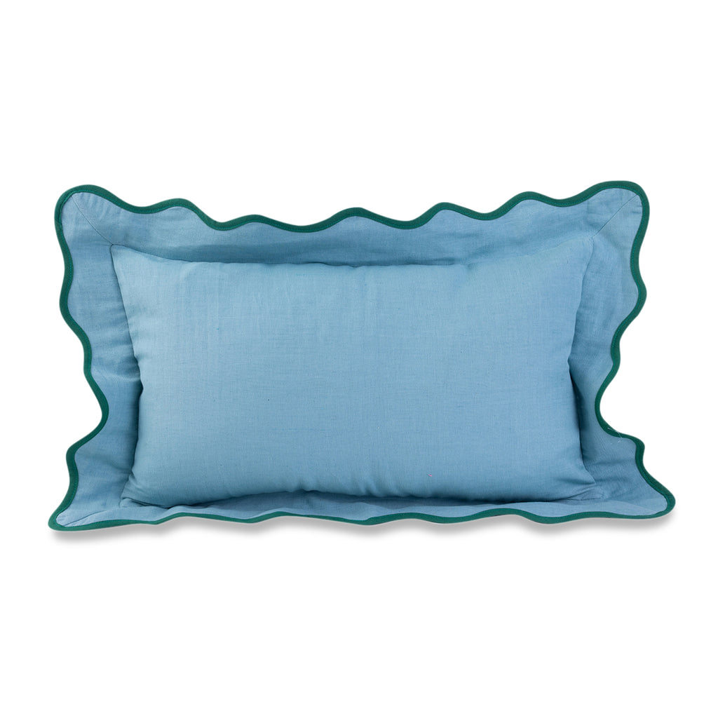 Darcy Linen Lumbar Pillow - Aqua + Green - Furbish Studio