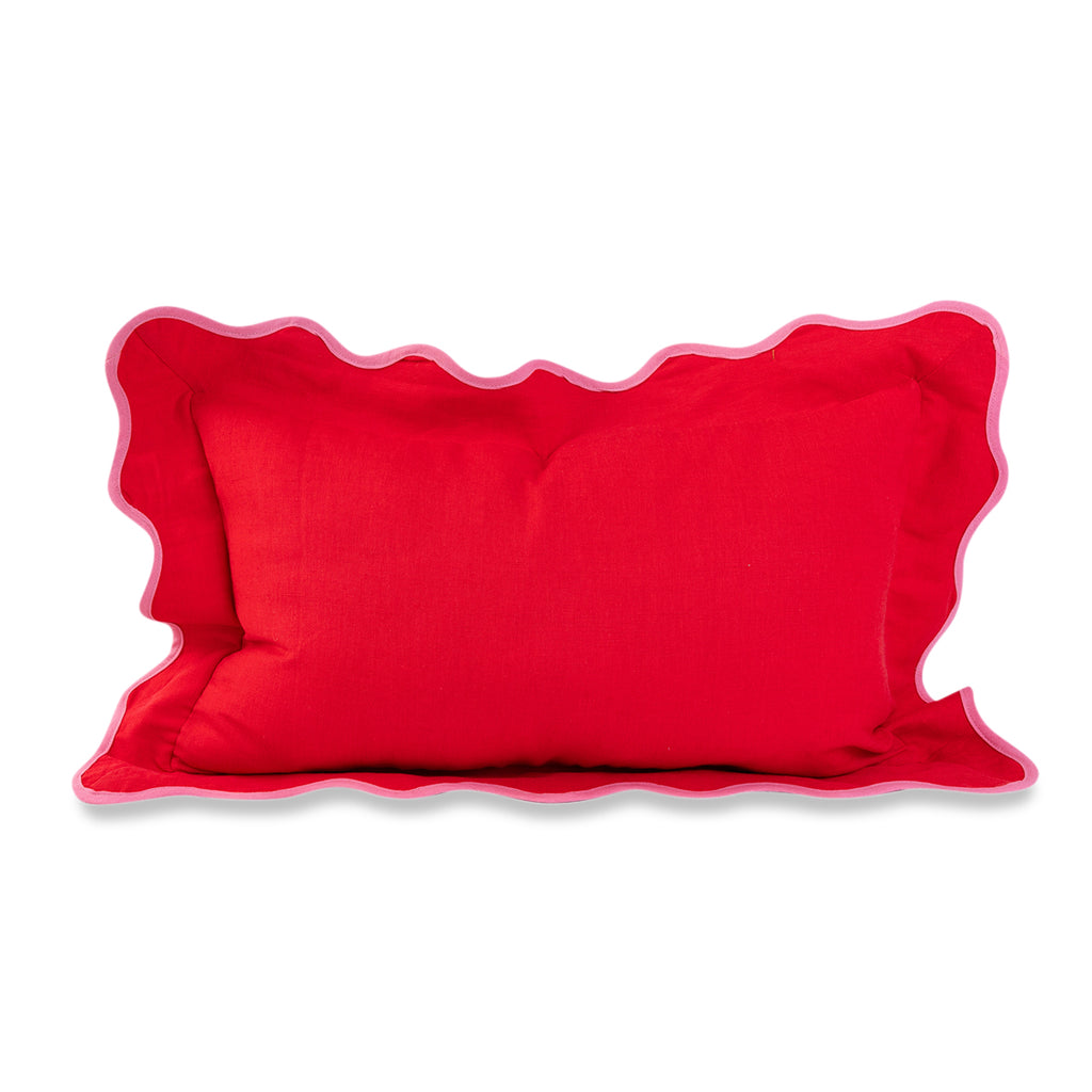 Darcy Linen Lumbar Pillow - Cherry + Light Pink - Furbish Studio