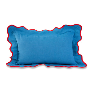 Darcy Linen Lumbar Pillow - Peacock + Cherry - Furbish Studio