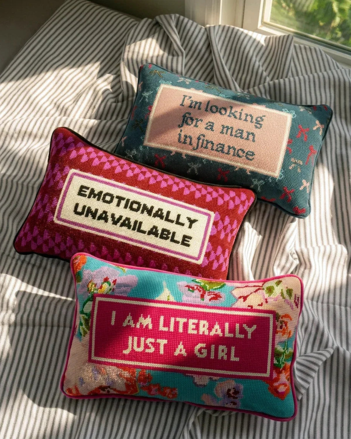 Just A Girl Needlepoint Pillow - Furbish Studio