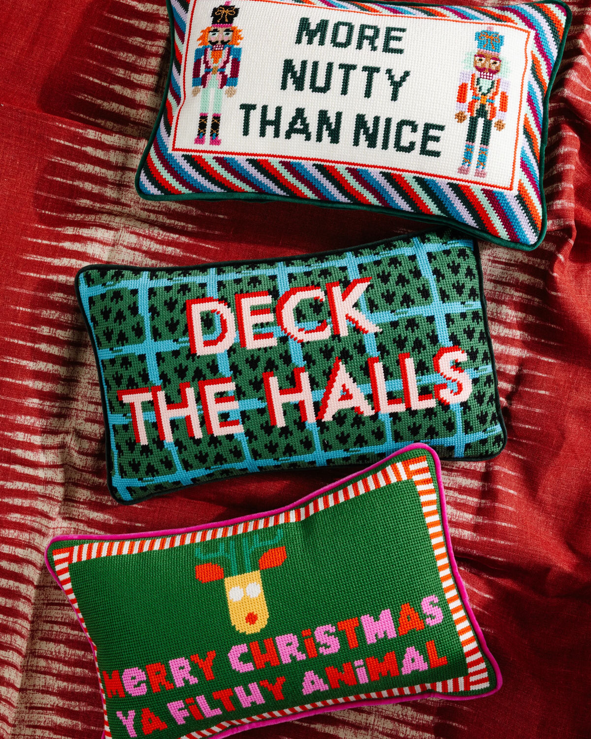 Merry Christmas Filthy Animal Needlepoint Pillow - Furbish Studio