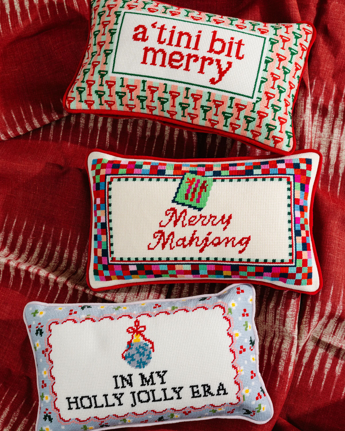 Holly Jolly Era Needlepoint Pillow - Furbish Studio