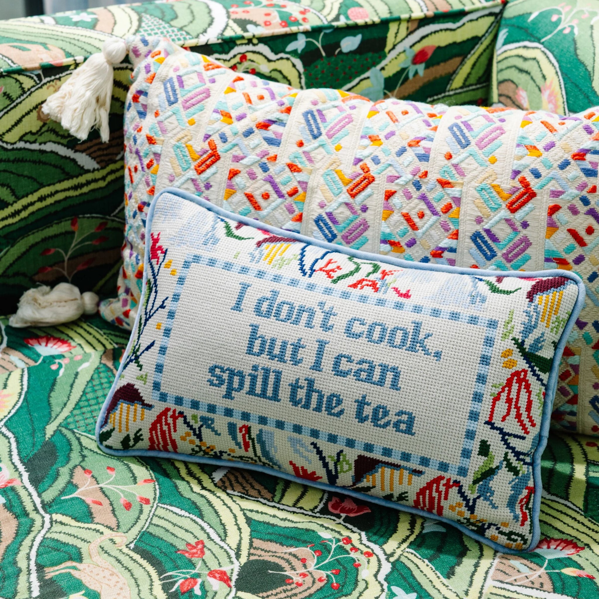 Spill the Tea Needlepoint Pillow - Furbish Studio