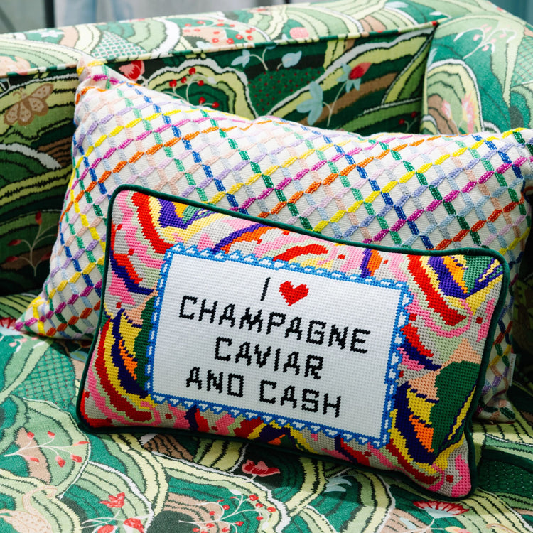 Caviar and Cash Needlepoint Pillow - Furbish Studio