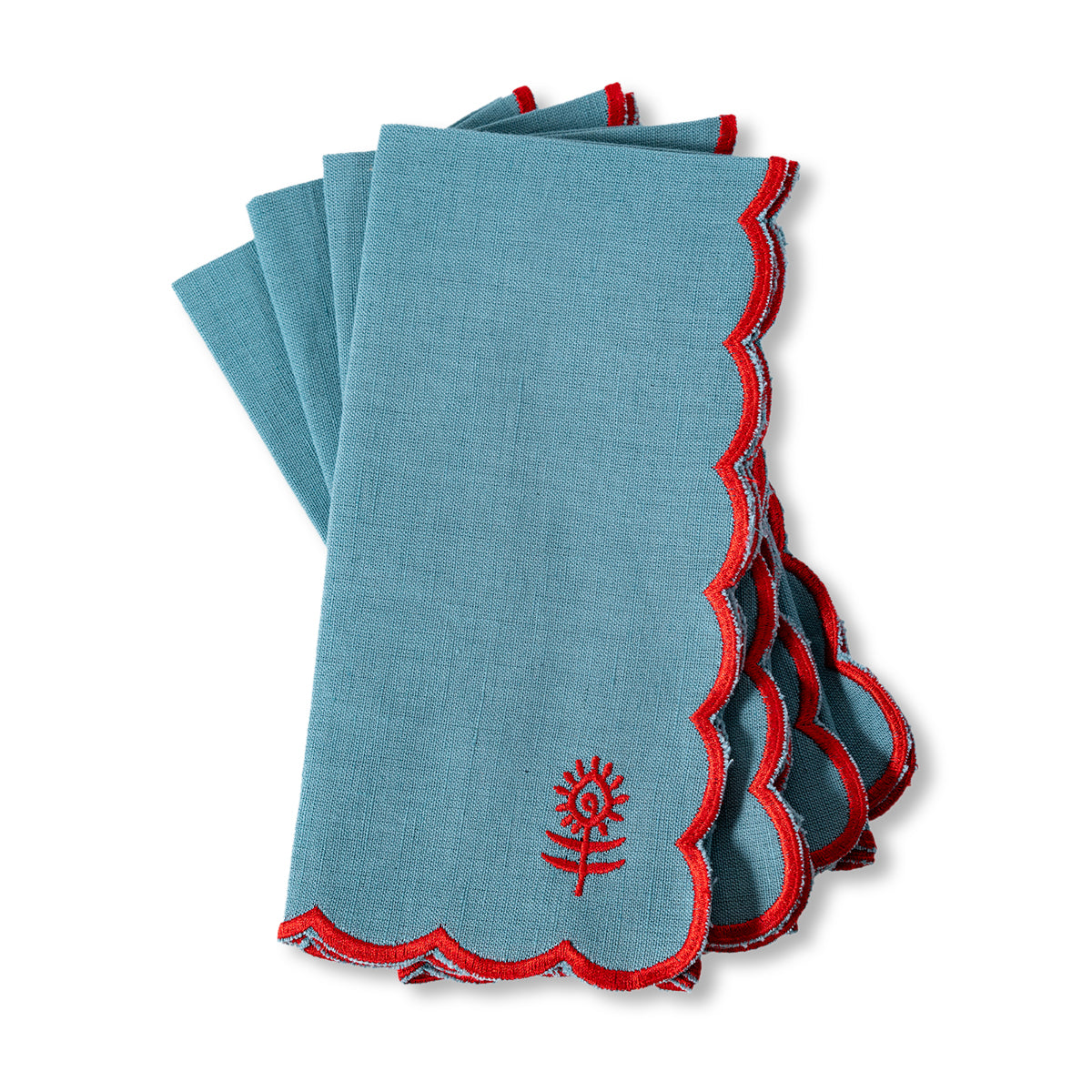 Furbish Studio - Icon Linen Napkin S/4 - Aqua + Cherry