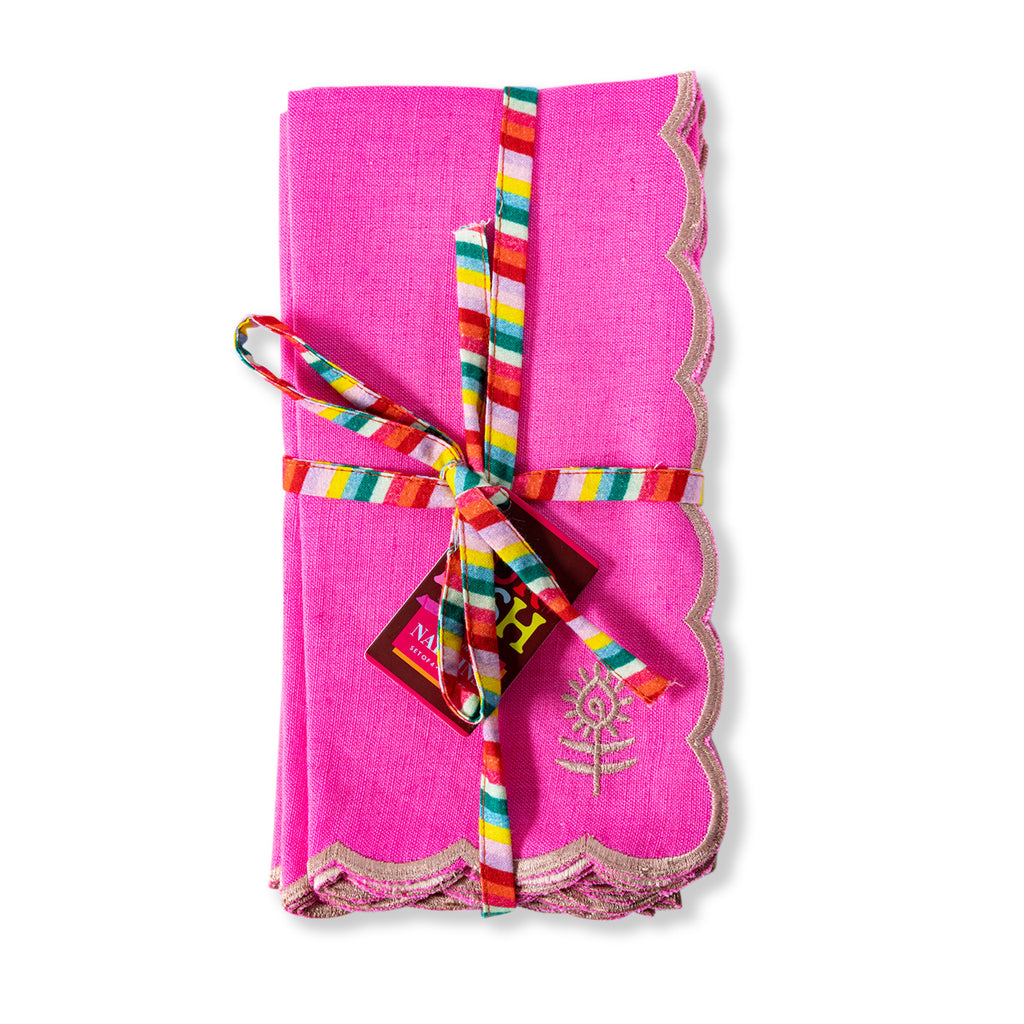Icon Linen Napkins S/4 - Hot Pink + Khaki - Furbish Studio