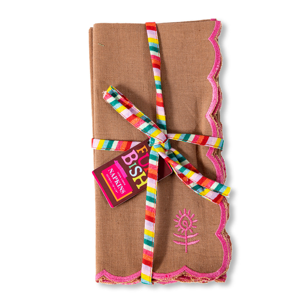 Icon Linen Napkins S/4 - Khaki + Hot Pink - Furbish Studio