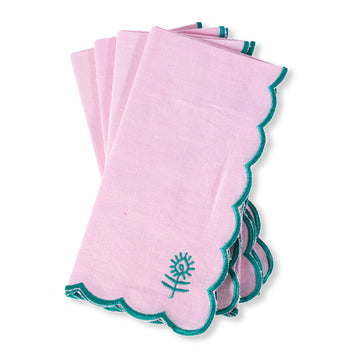 Icon Linen Napkins S/4 - Light Pink + Emerald - Furbish Studio