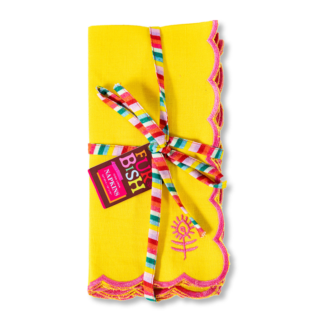 Icon Linen Napkins S/4 - Yellow + Hot Pink - Furbish Studio