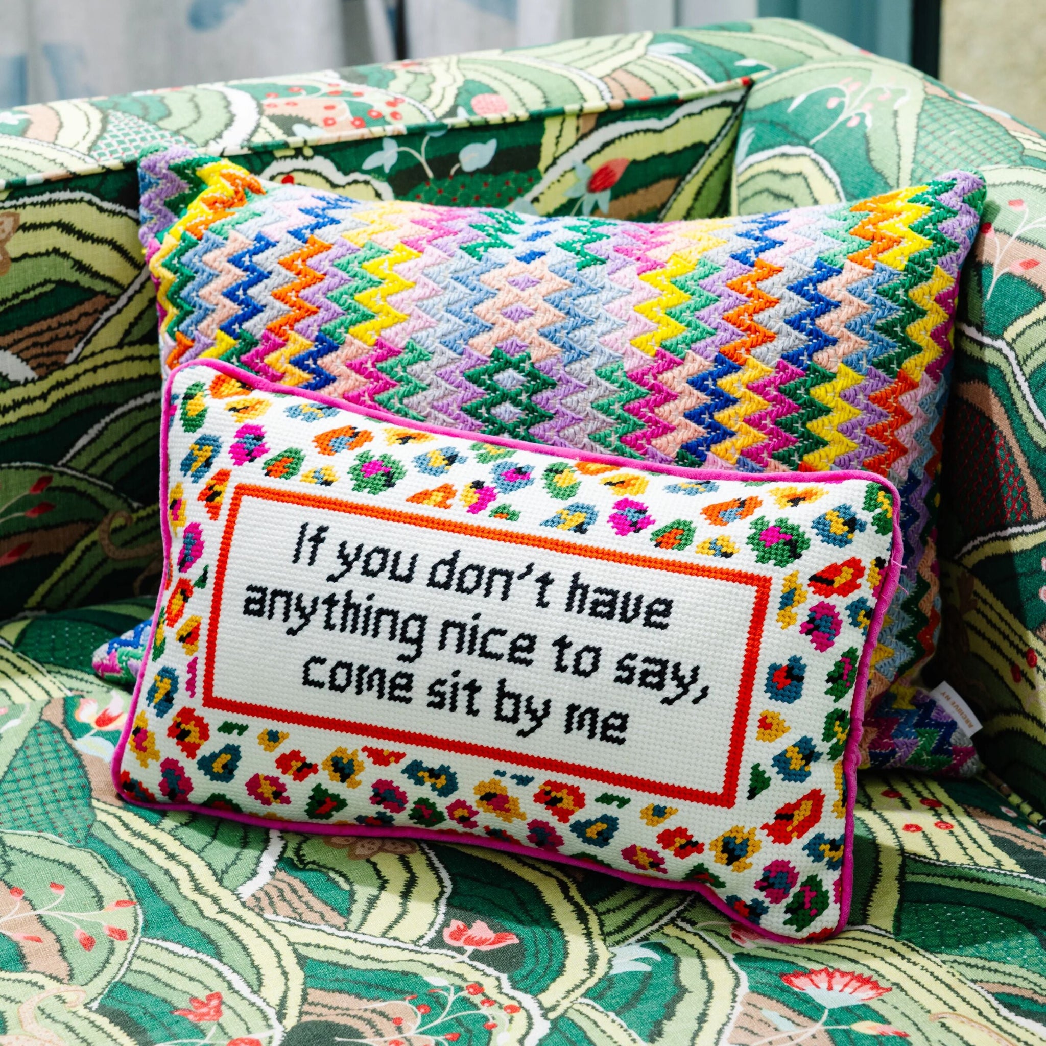Come Sit Me Needlepoint Pillow