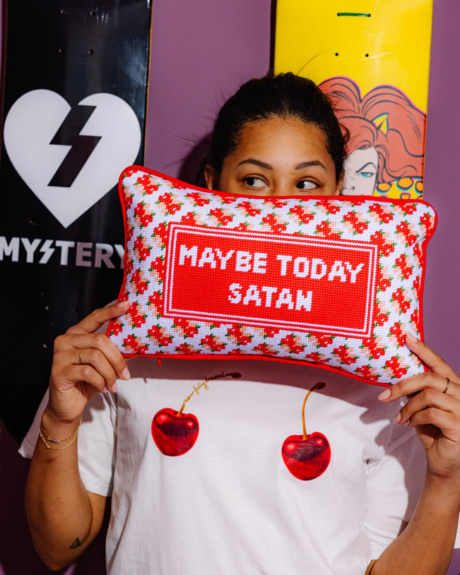 Maybe Today Satan Needlepoint Pillow - Furbish Studio