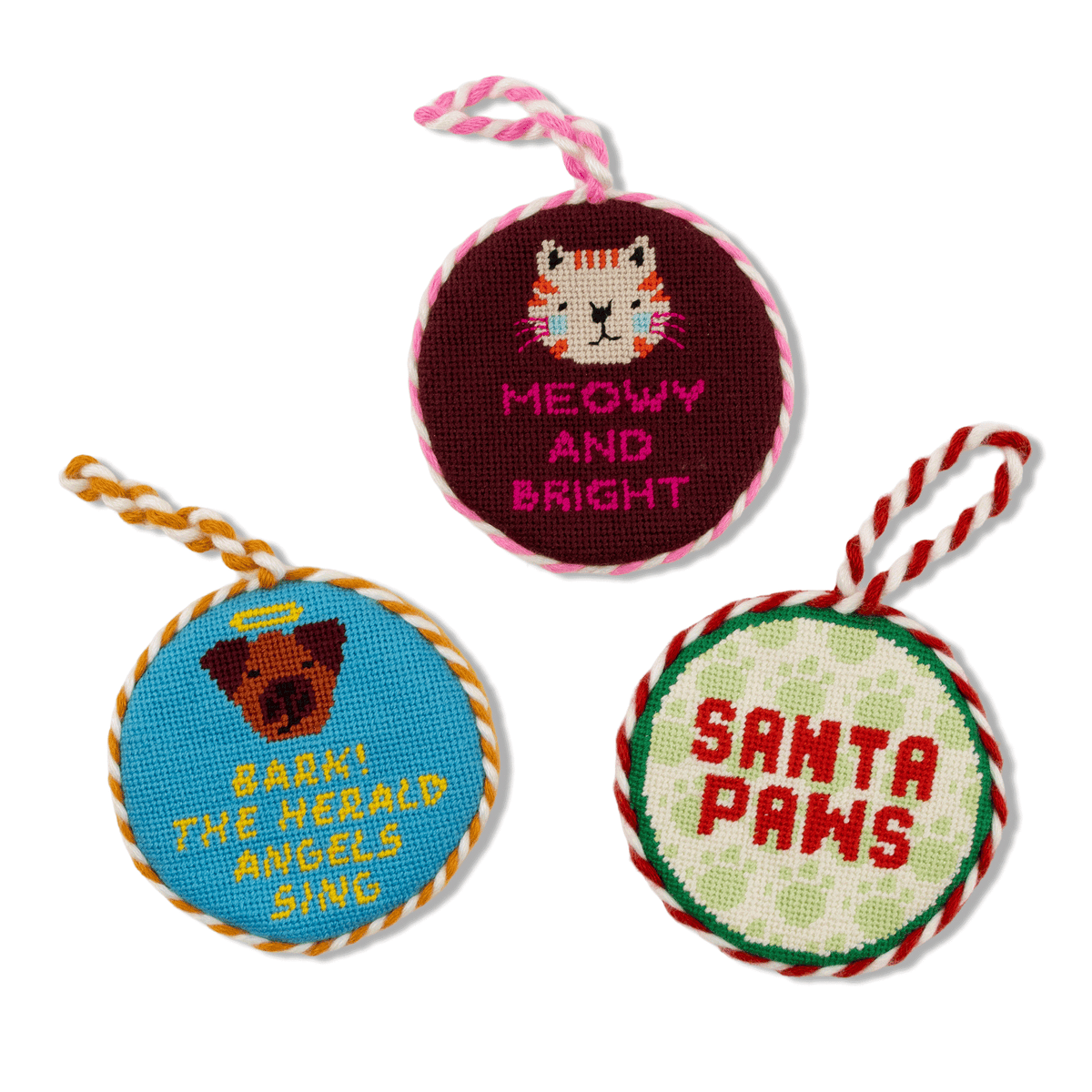 Needlepoint Ornament - Merry Pets - Furbish Studio