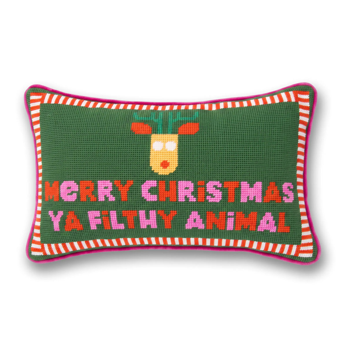 Merry Christmas Filthy Animal Needlepoint Pillow - Furbish Studio