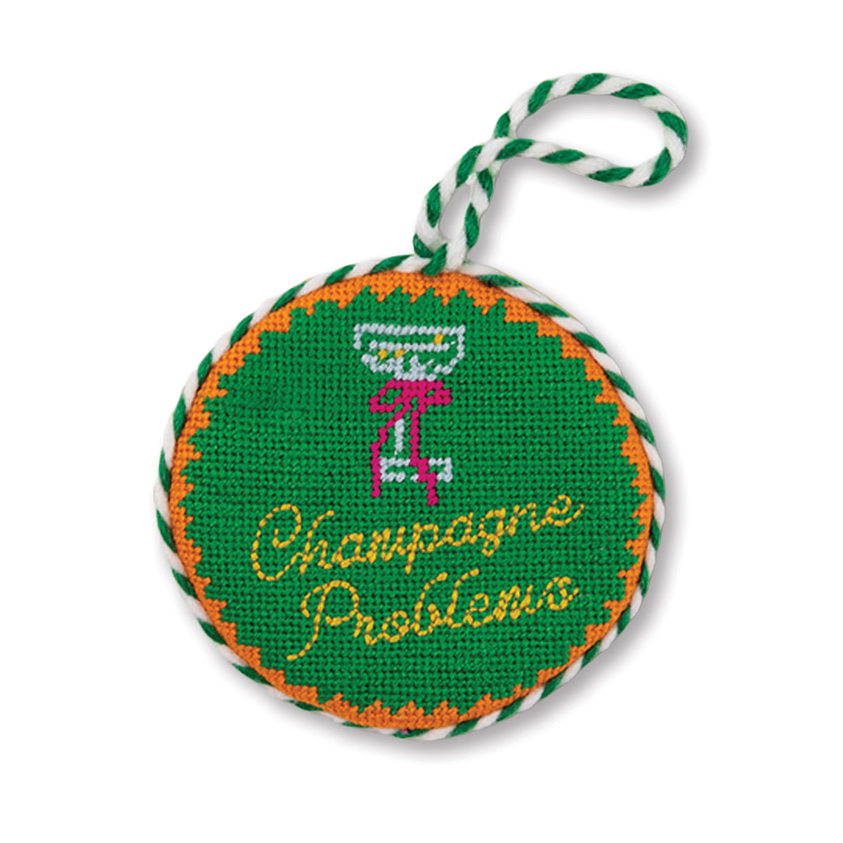 Needlepoint Ornament - Champagne Problems - Furbish Studio