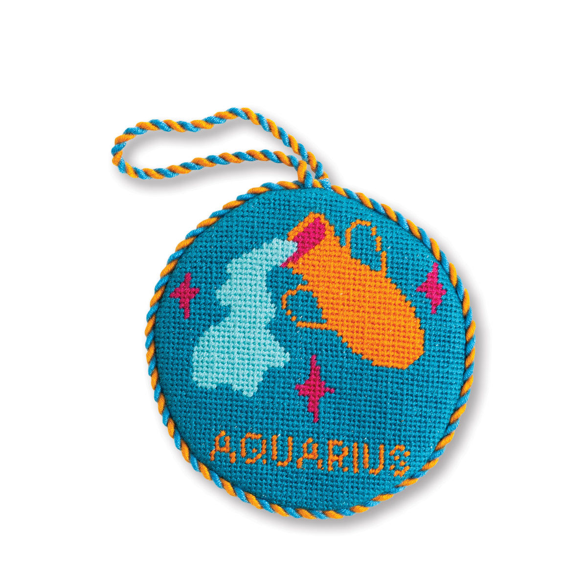 Needlepoint Zodiac Ornament - Aquarius - Furbish Studio