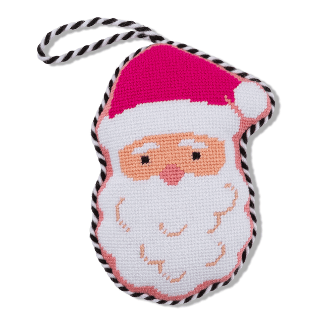 Needlepoint Icon Ornament - Pink Santa - Furbish Studio