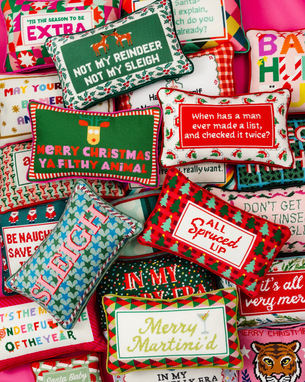 Merry Christmas Filthy Animal Needlepoint Pillow - Furbish Studio