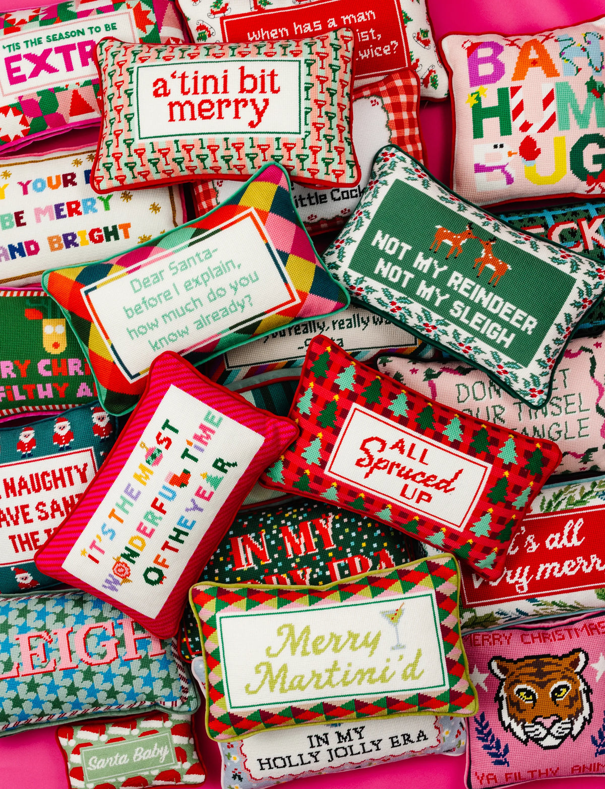 Merry Tini'd Needlepoint Pillow - Furbish Studio