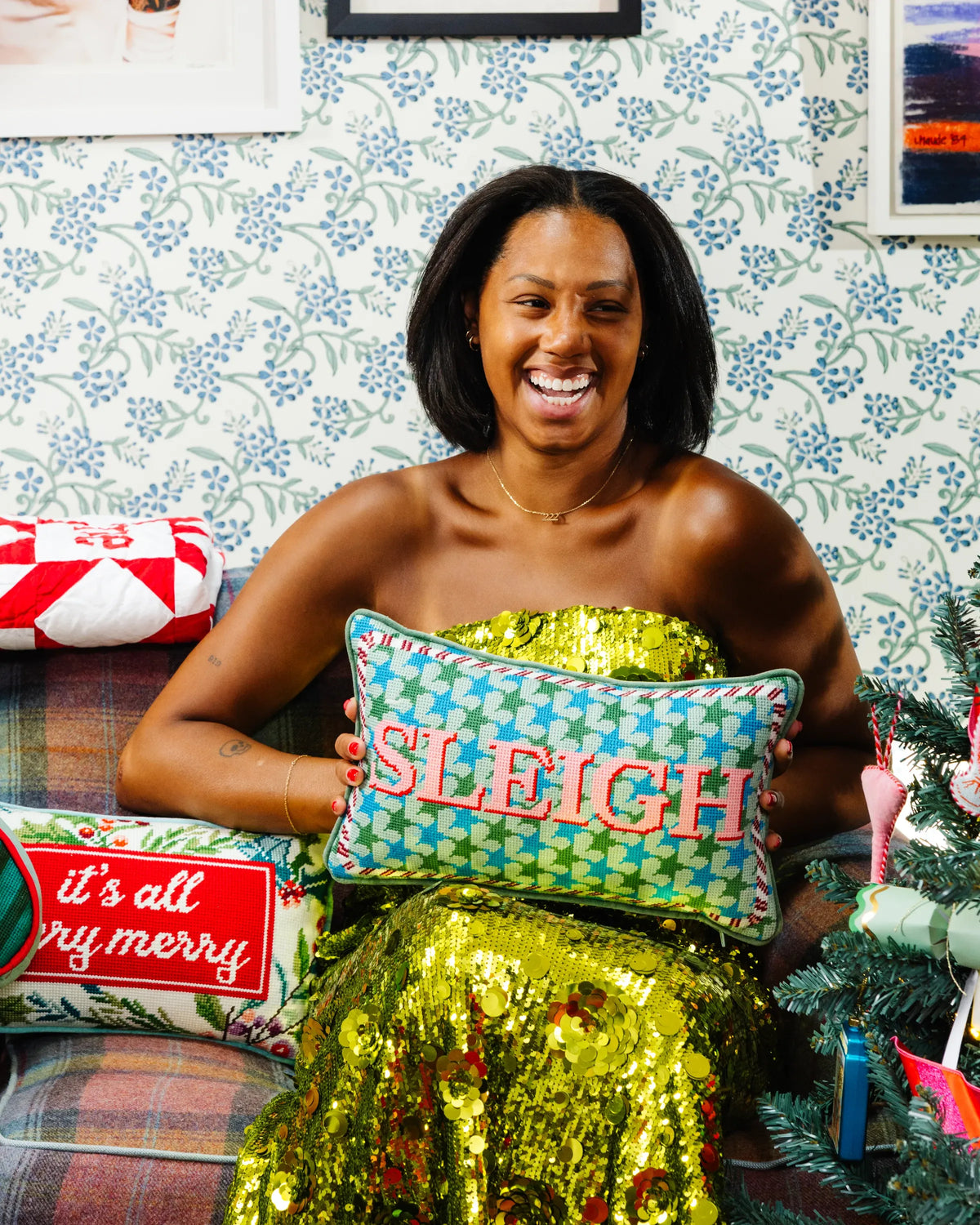 Sleigh Needlepoint Pillow - Furbish Studio