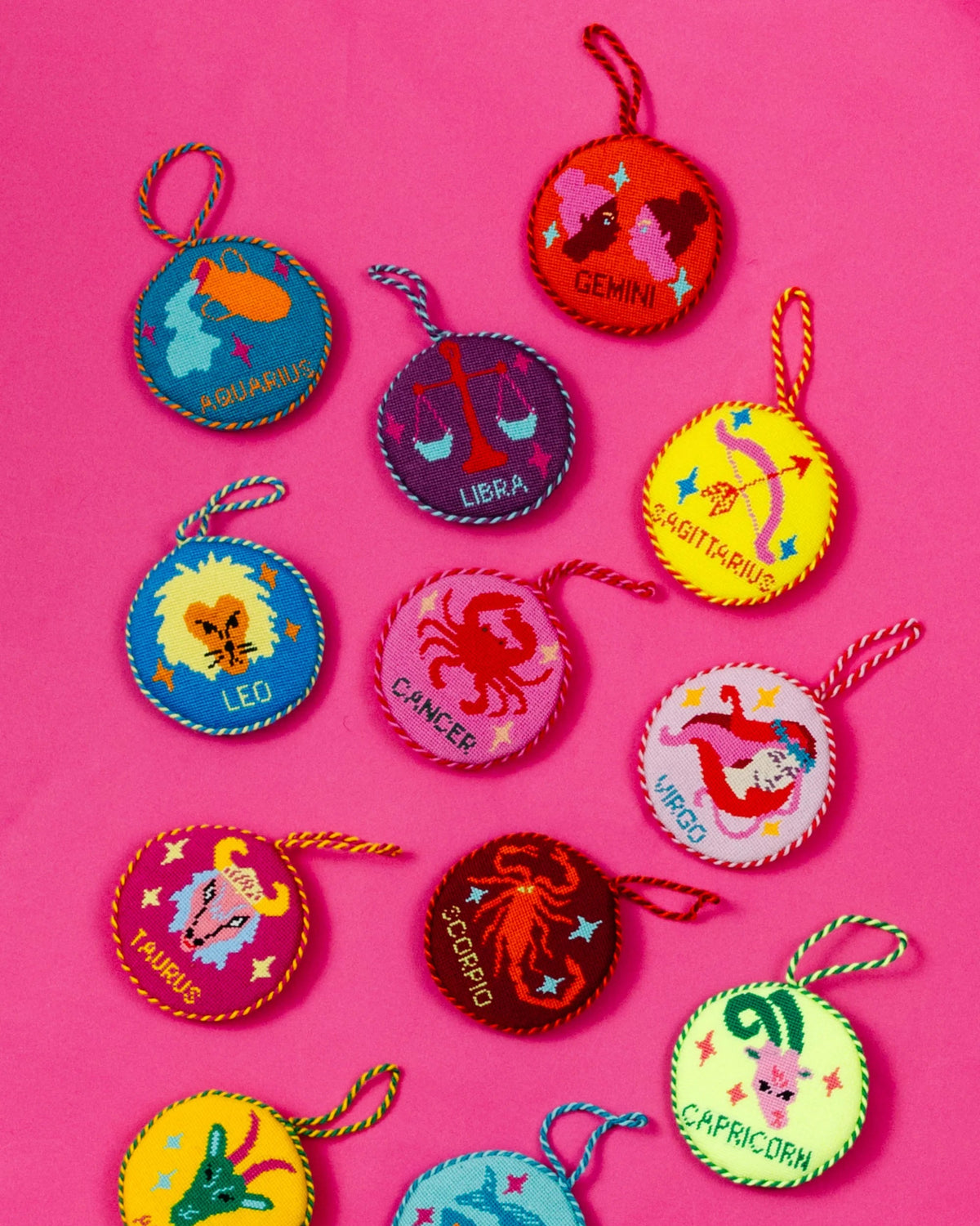 Needlepoint Zodiac Ornament - Aquarius - Furbish Studio