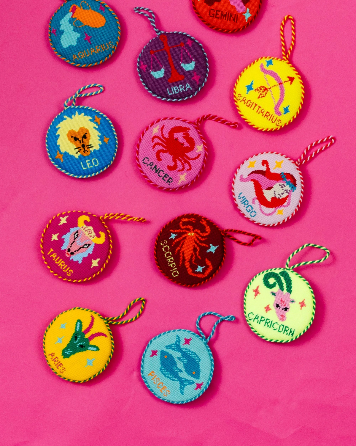 Needlepoint Zodiac Ornament - Pisces - Furbish Studio