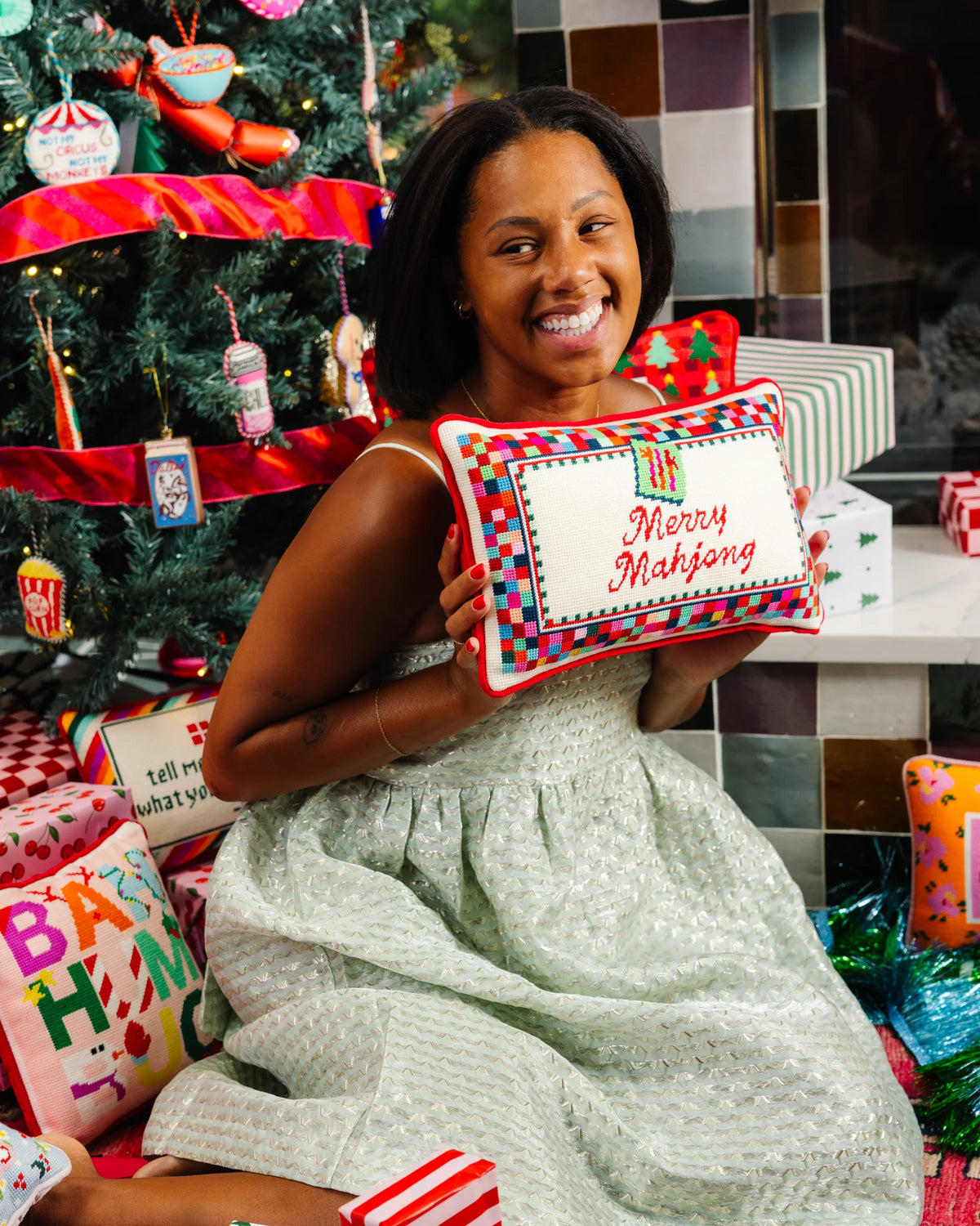 Merry Mahjong Needlepoint Pillow - Furbish Studio
