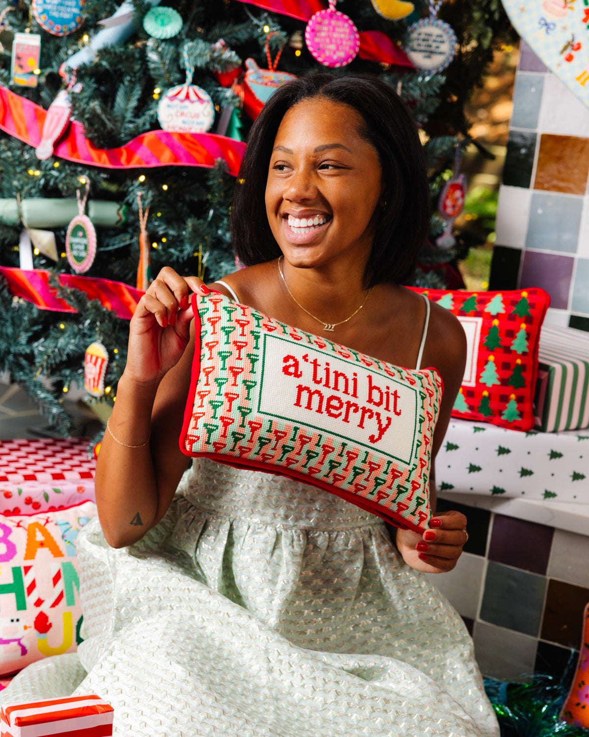 A Tini Bit Merry Needlepoint Pillow - Furbish Studio