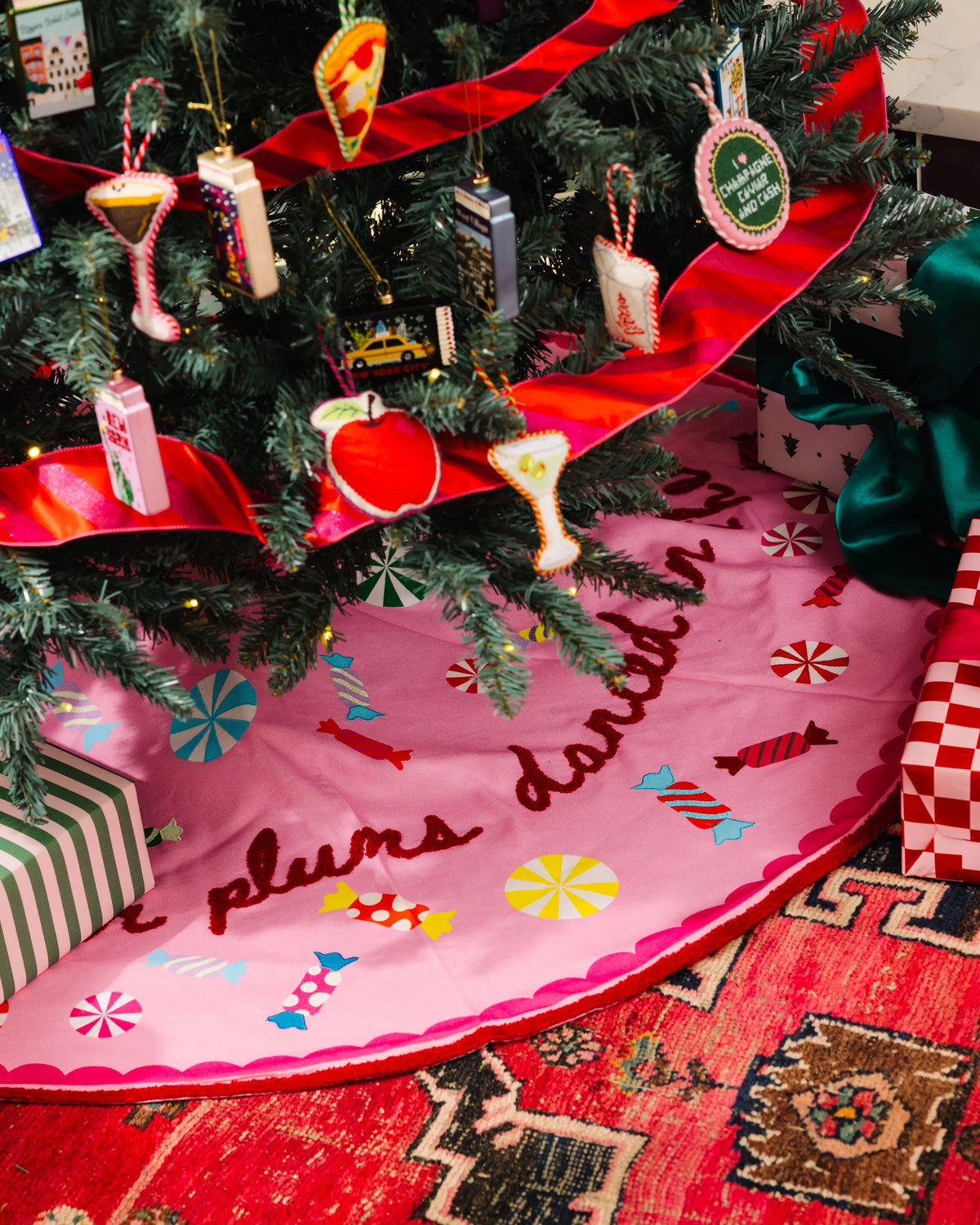 Sugar Plums Embroidered Tree Skirt - Furbish Studio