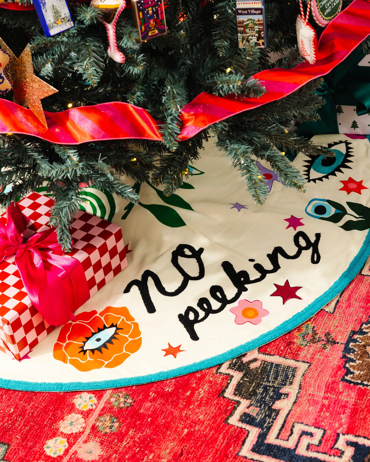No Peeking Embroidered Tree Skirt - Furbish Studio