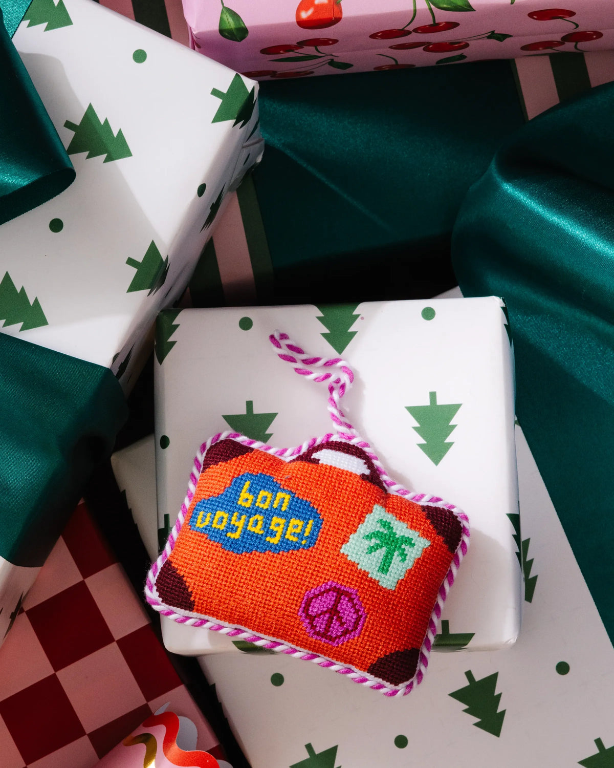 Needlepoint Icon Ornament - Suitcase - Furbish Studio