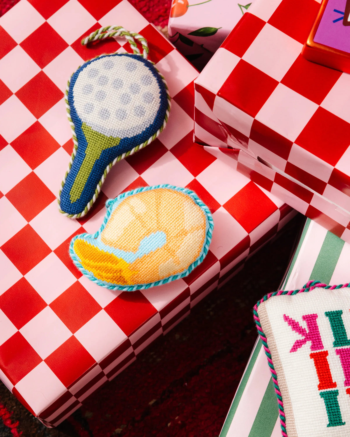 Needlepoint Icon Ornament - Golf Ball & Tee - Furbish Studio