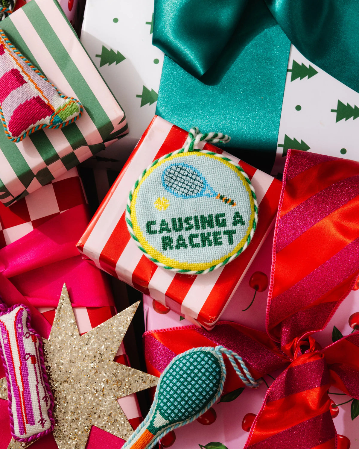 Needlepoint Ornament - Causing A Racket - Furbish Studio