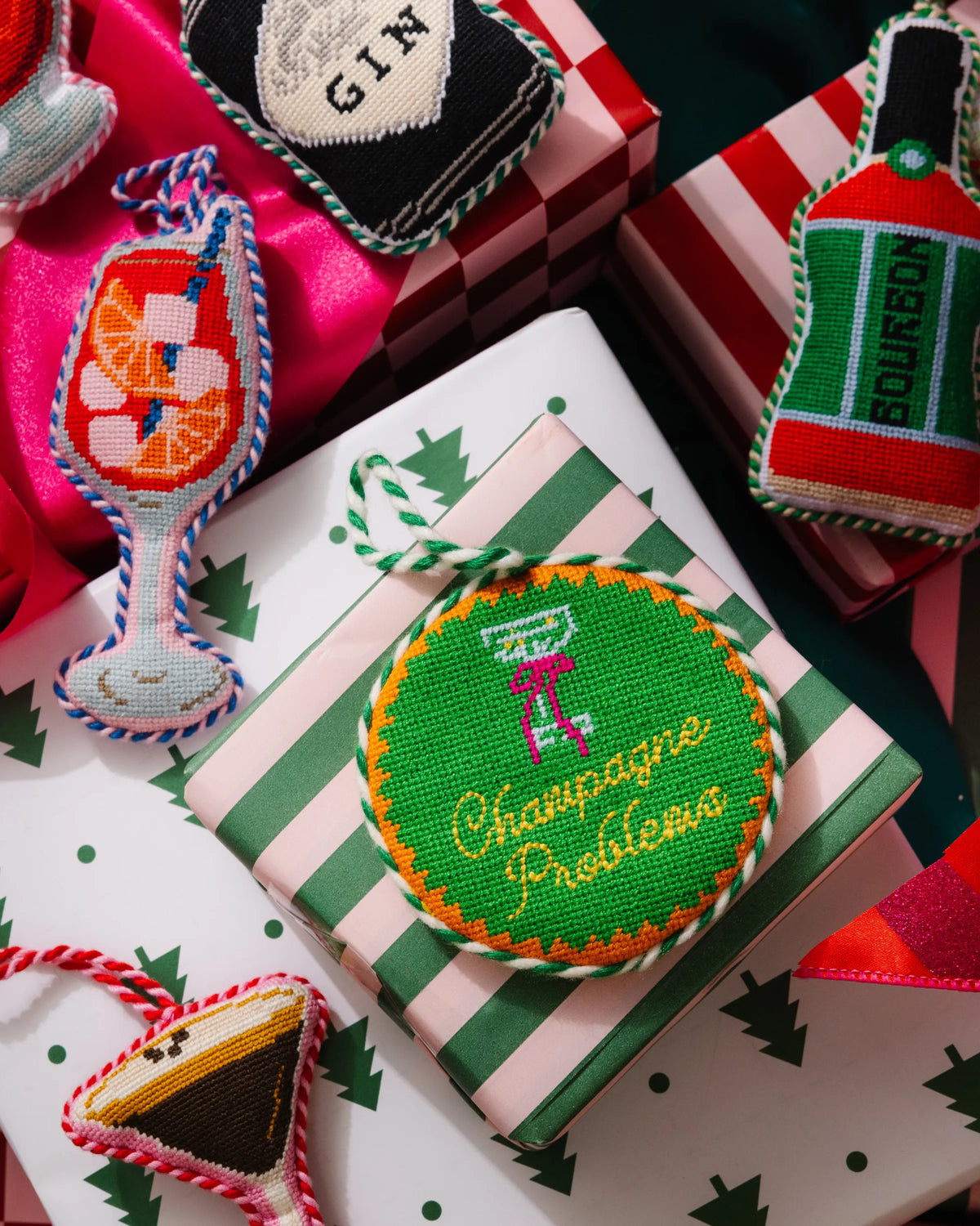 Needlepoint Ornament - Champagne Problems - Furbish Studio