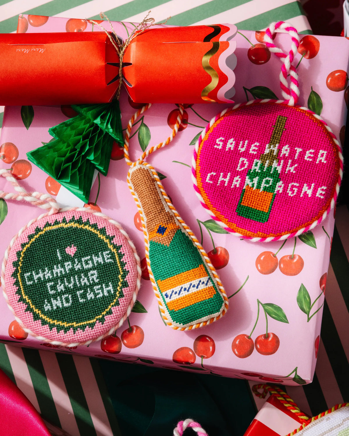 Needlepoint Icon Ornament - Champagne Bottle - Furbish Studio