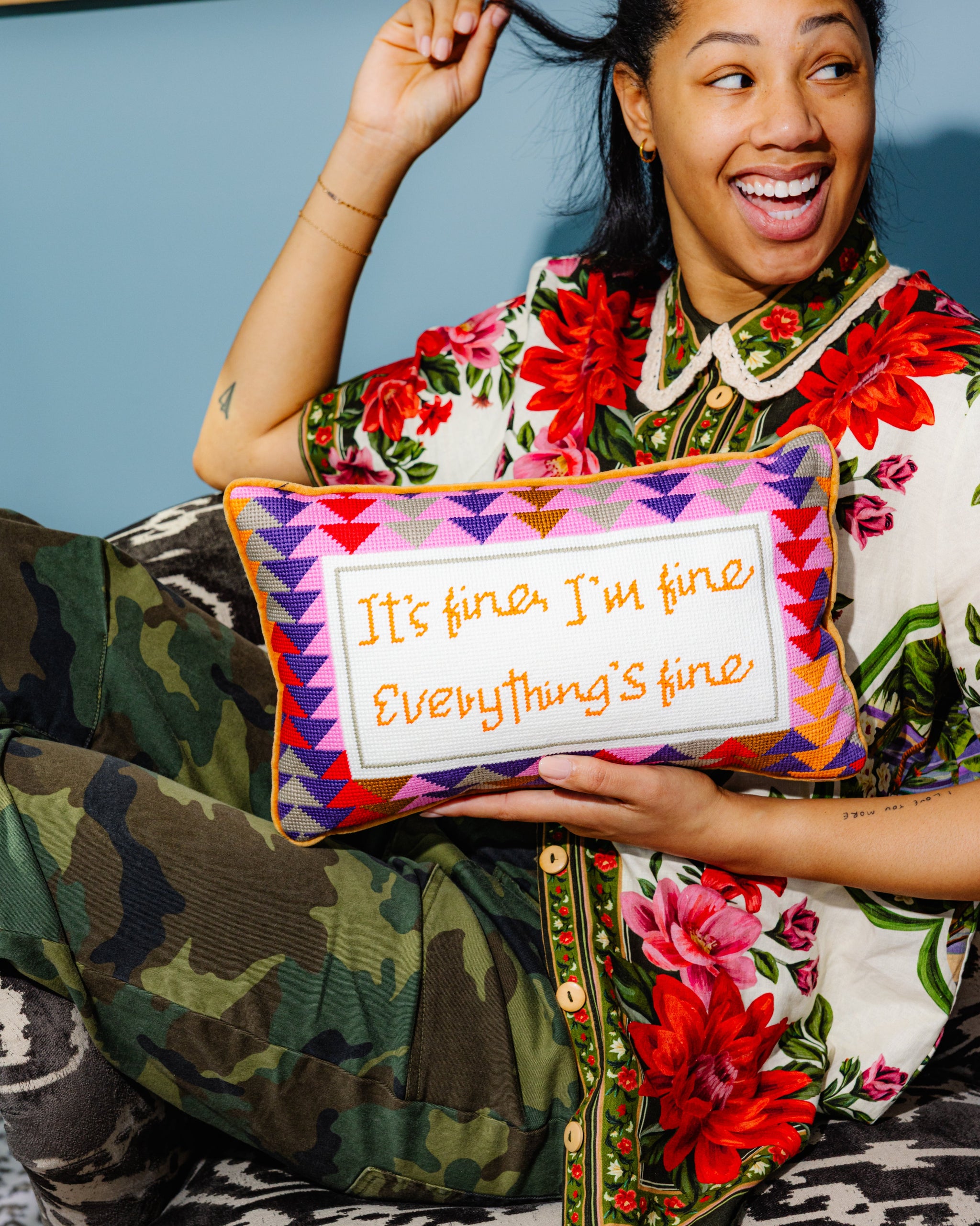 Everything's Fine Needlepoint Pillow - Furbish Studio