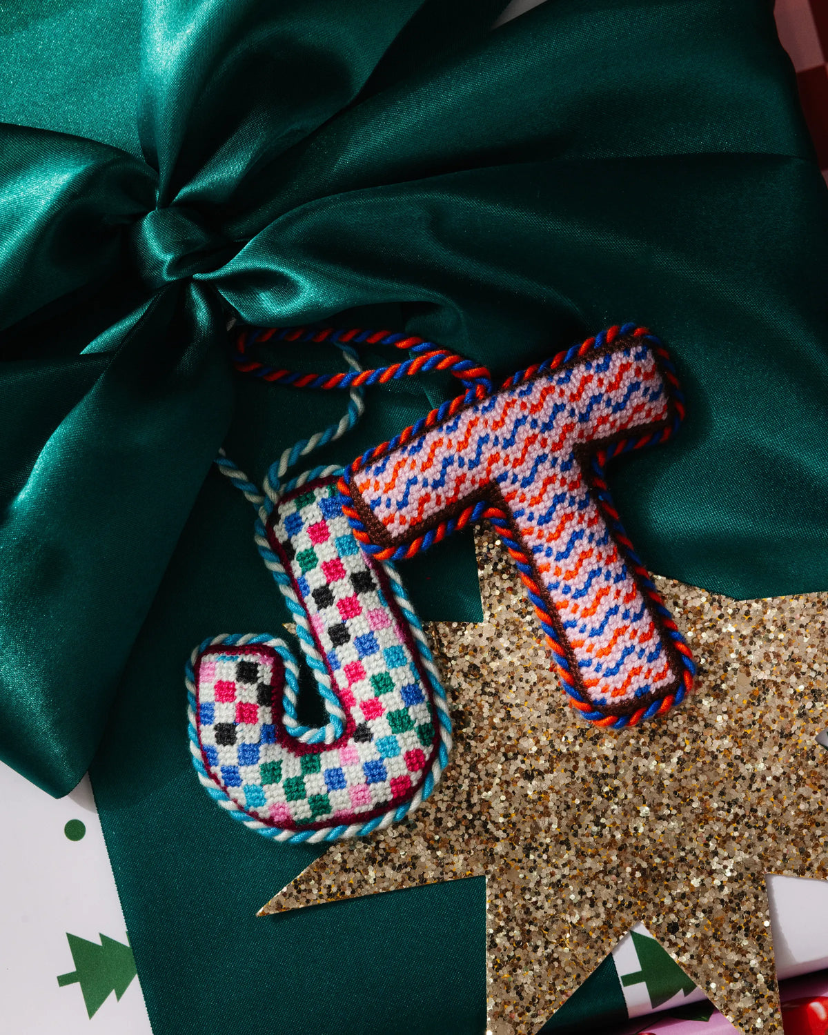 Needlepoint Monogram Ornament - T - Furbish Studio