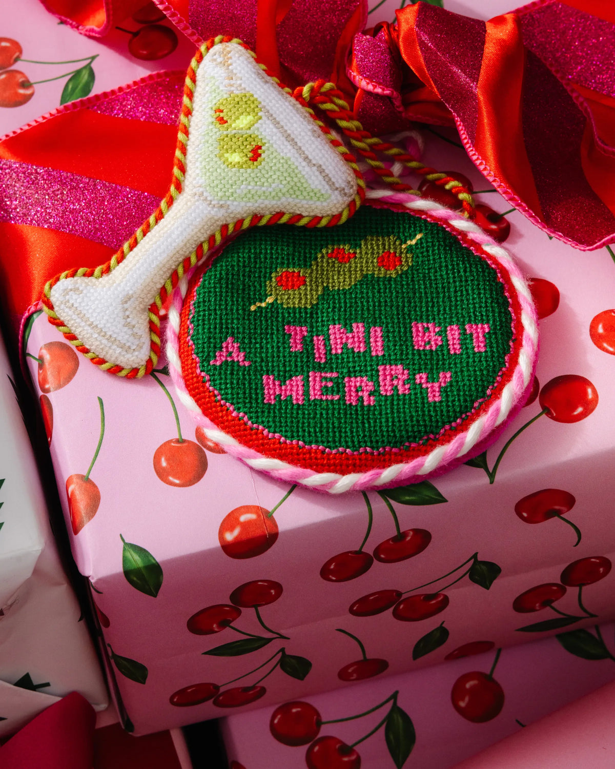 Needlepoint Ornament - Tini Bit Merry - Furbish Studio