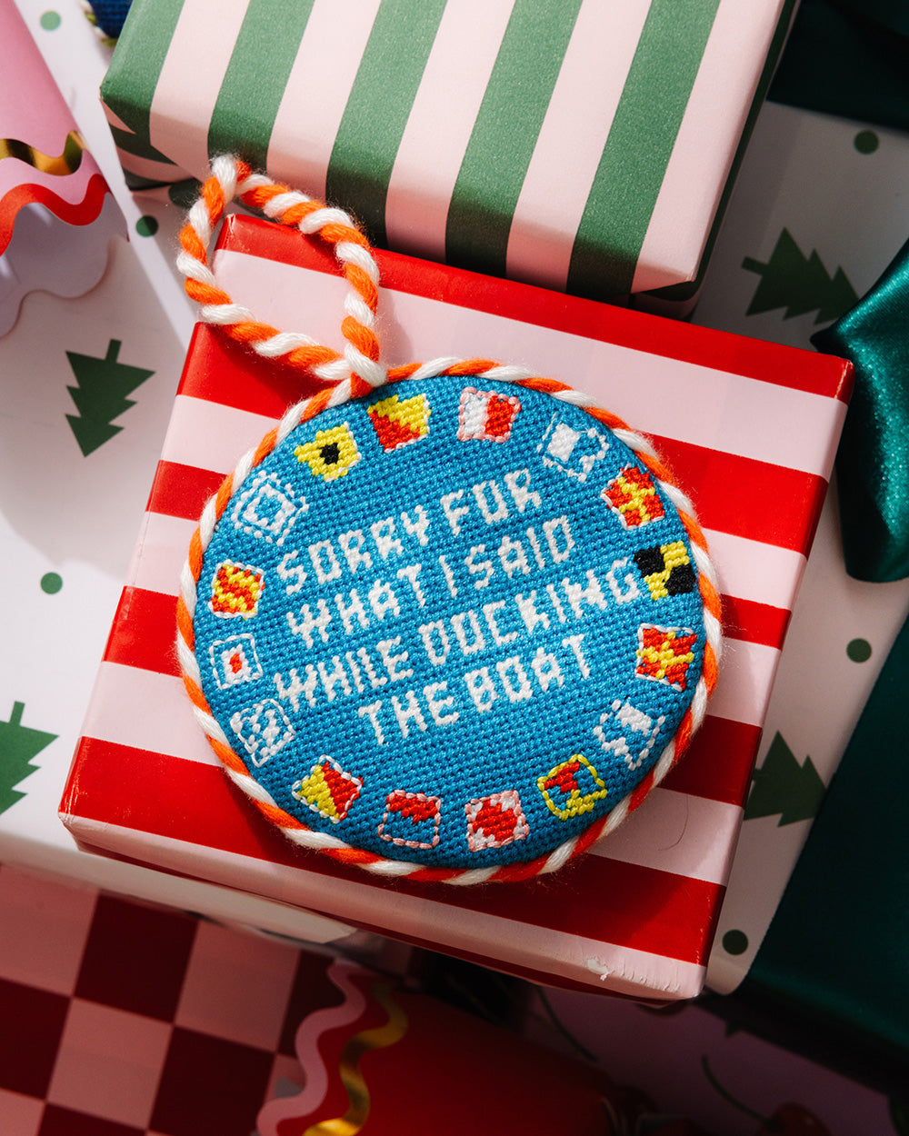 Needlepoint Ornament - Docking the Boat - Furbish Studio