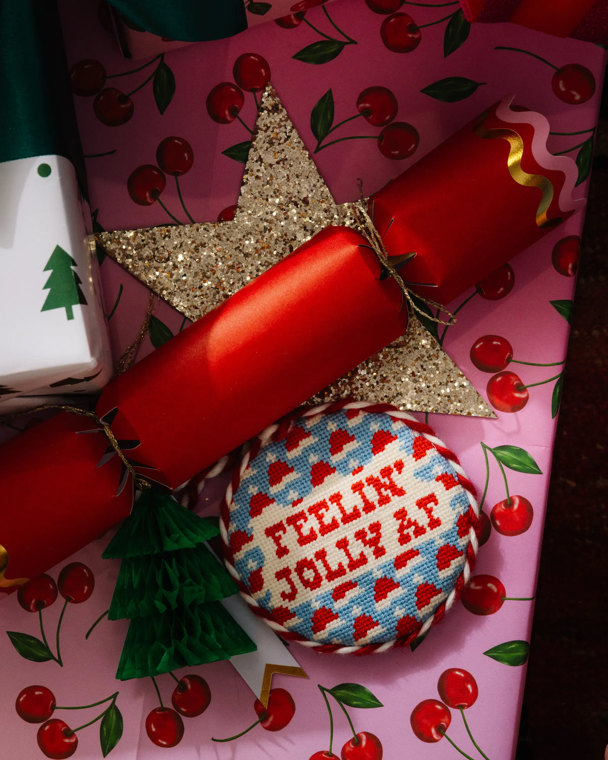 Needlepoint Ornament - Feelin Jolly AF - Furbish Studio