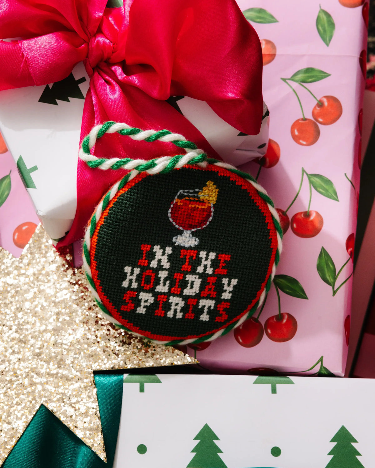 Needlepoint Ornament - Holiday Spirits - Furbish Studio
