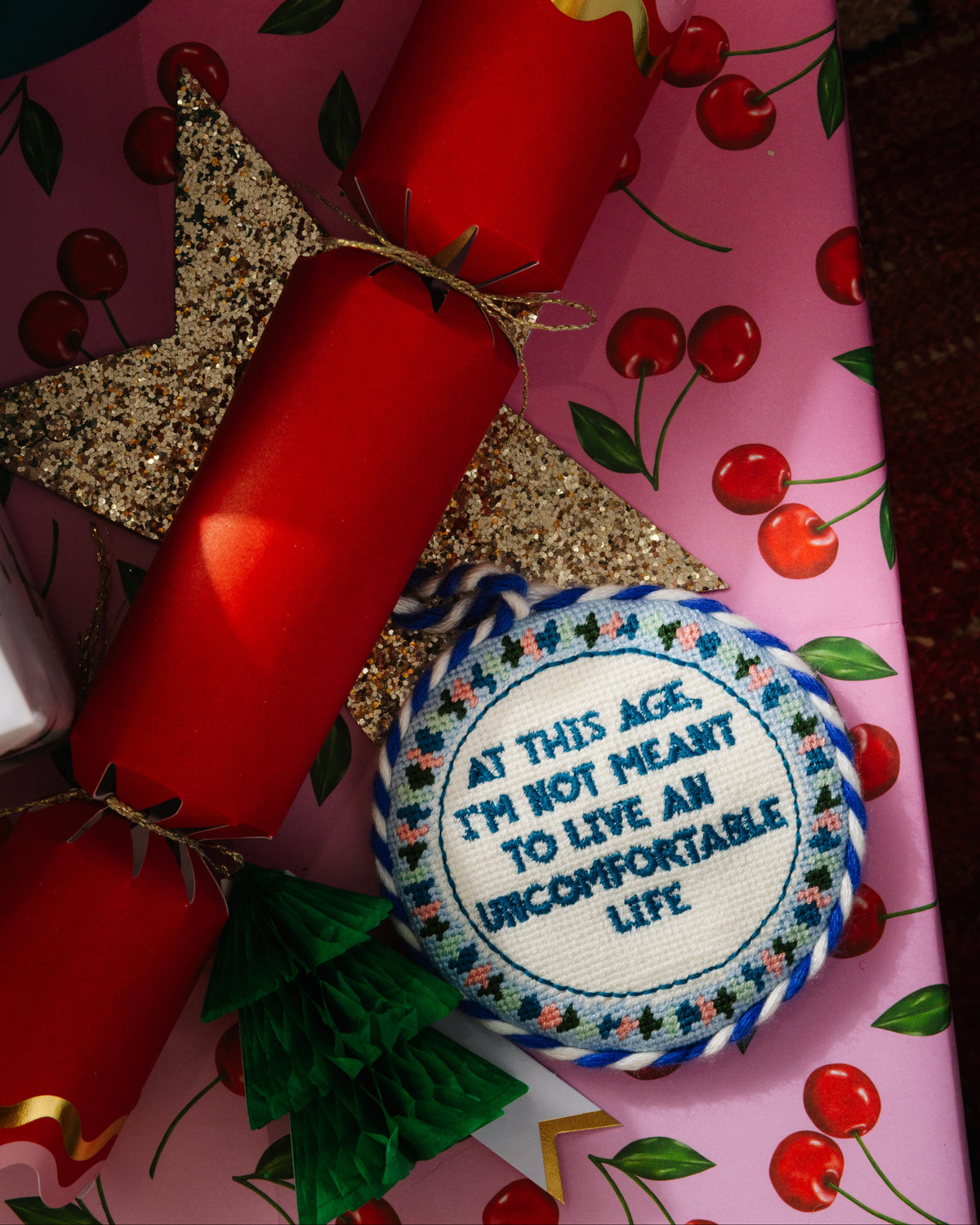 Needlepoint Ornament - Uncomfortable Life - Furbish Studio