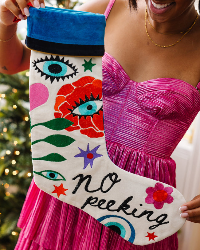 No Peeking Embroidered Stocking - Furbish Studio
